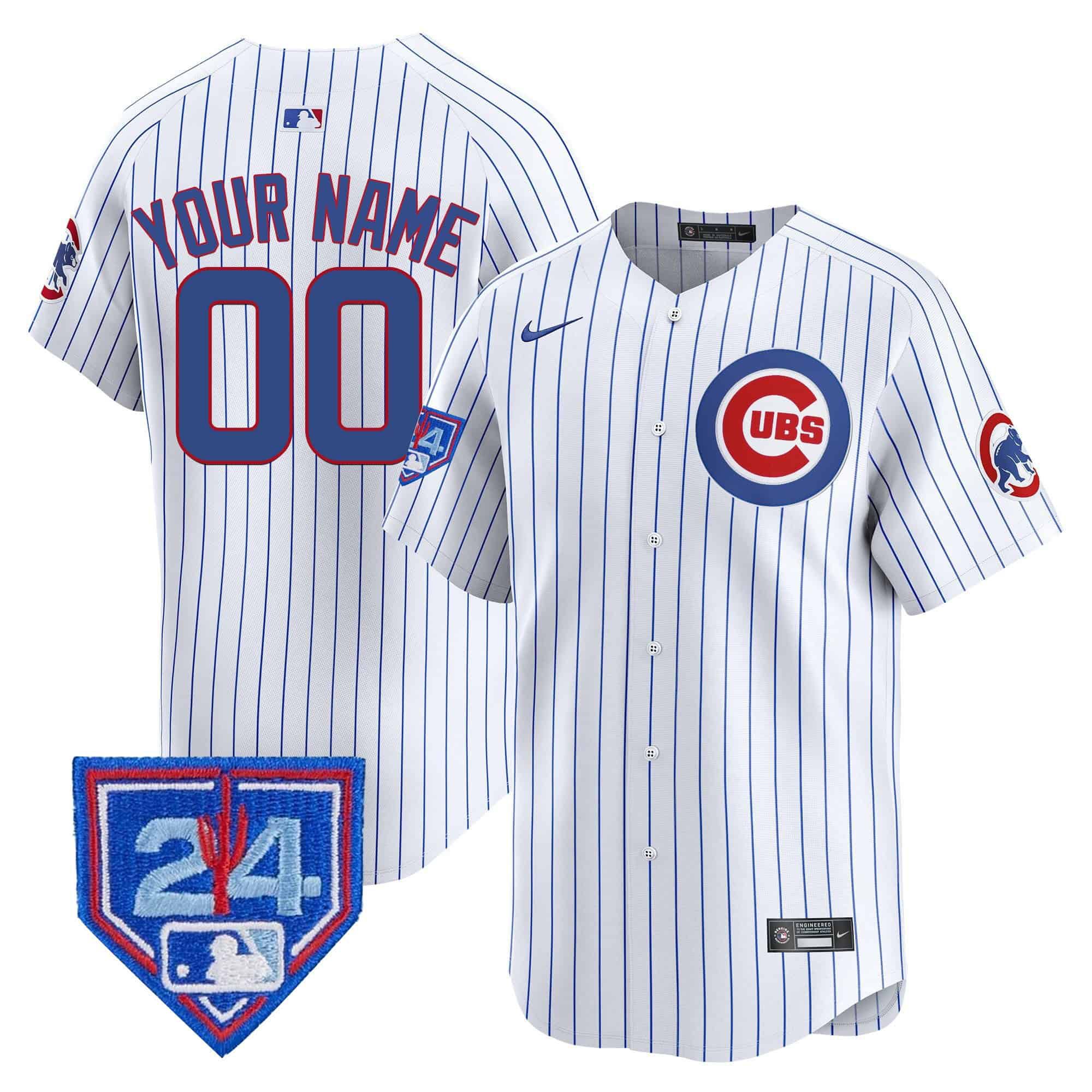 Men Chicago Cubs White stripe Nike 2024 Spring Training Patch Vapor Premier Limited Custom MLB Jersey->customized mlb jersey->Custom Jersey